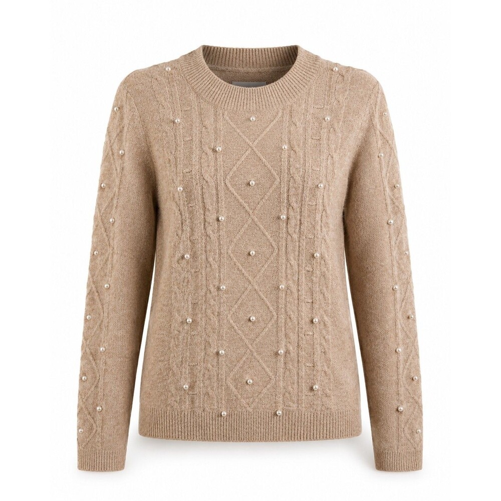 Loft Women's Beige Soft Pearl Studded Sweater Size S Holiday Feminine NWOT